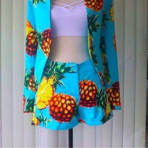 Fashion Nova Pineapple Print Colorful Blazer and Shorts Two Piece Set